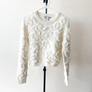 Zara Ivory Ruffle Front Knit Sweater